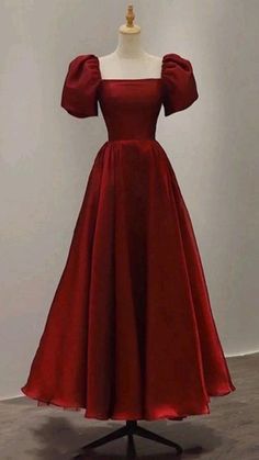 Wine Red Prom Dress, Ankle Length Prom Dress, Organza Dresses, डिजाइनर कपड़े, Vintage Evening Gowns, Bridal Gowns Vintage, Evening Gowns With Sleeves, A Line Evening Dress, Evening Dresses With Sleeves