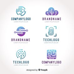 four different logos designed to look like technology devices