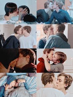 two people kissing each other in different pictures