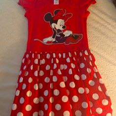 Girls Size 6x, Red And White, Poke A Dot, Minnie Mouse Dress. Never Worn & In Excellent Condition. Playful Minnie Mouse Short Sleeve Dress, Playful Short Sleeve Minnie Mouse Dress, Spring Casual Minnie Mouse Dress, Playful Cotton Minnie Mouse Dress, Cute Cotton Minnie Mouse Dress, Playful Cotton Dress With Minnie Mouse Details, Minnie Mouse Cotton Short Sleeve Dress, Casual Minnie Mouse Summer Dress, Casual Summer Dress With Minnie Mouse Design