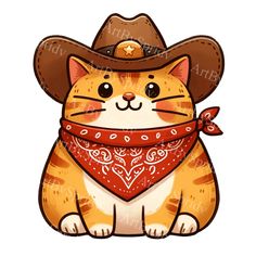 a cat wearing a cowboy hat and bandana