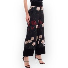 Ganni Simmons Floral Embroidered Trousers Womens Black Size 34 Us 2 / Small, Fits 4 Too Condition: New With Tags, No Flaws. Absolutely Gorgeous, Msrp $330 Details: Floral Embroidered Soft Velvet Trim High-Waisted With Slight Wide Leg Lined With A Soft Mesh-Like Material 73% Acetate, 27% Polyester Model: F1625 Approximate Measurements: 28” Waist (14” Across), 20” Hips, 13” Front Rise, 28” Inseam, 39” Length, 11” Ankle Opening All Orders Ship The Same Day Tags: Luxury, Night Out, Cocktail, Party, Elegant Embroidered Bottoms For Formal Occasions, Elegant Embroidered Black Bottoms, Elegant Black Embroidered Bottoms, Elegant Floral Print Party Bottoms, Elegant Black Bottoms With Floral Embroidery, Elegant Floral Embroidery Trousers, Embroidered Trousers, Velvet Trim, Soft Velvet