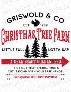 a christmas tree farm sign with an arrow