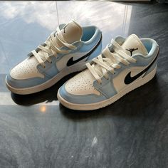 Air Jordan - Nike Jordan 1 Lows Kids Size 4y Color Ice Blue Worn Twice Air Jordans Low, Jordan 1 Low Blue, Jordans Low, Nike Jordan 1 Low, Jordan 1 Lows, Ice Blue Color, Nike Jordan 1, Blue Jordans, Jordan 1 Low