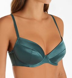 This show-stopping bra is sassy, stunning, and oh-so-sexy, with padded cups, seaming, and a luxe satin finish. Made from polyamide, polyester, and elastane. Underwire cups have light padding for flattering lift and shape. Angled and vertical cup seaming shapes full busts beautifully. Cup sizes DD and smaller have a pocket for light, removable padding, included, for added lift and cleavage. Center - wide, arched panel has a mesh lining for stability. Mesh sides and back have sewn-on elastic at th Fitted Full Cup Padded Bra, Padded Fitted Full Cup Bra, Fitted Push-up Bra With Padded Cups, Solid Color Fitted Full Cup Bra, Party Push-up Partially Lined Bra, Party Push-up Bra Partially Lined, Solid Color Underwire Bra With Padded Cups, Solid Underwire Bra With Padded Cups, Party Push-up Bra With Removable Pads