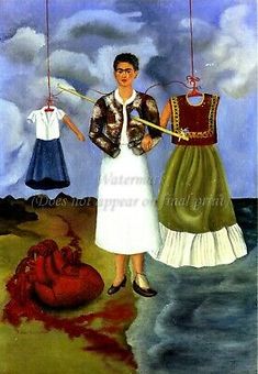 an oil painting of two women hanging clothes on strings over the water, with one woman standing in front of her