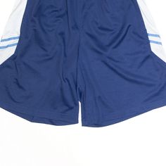 Item is in good used condition. > Size: L > Waist Size: 30" > Inside Leg: 9" > Rise: 13" > Hem: 13" Blue Athletic Shorts For Sports Events, Casual Blue Athletic Shorts For Sports Events, Blue Go-dry Shorts For Sports Events, Navy Cotton Sports Shorts, Navy Sportswear Shorts For Gym, Blue Shorts For Sports Season, Blue Sportswear Shorts For Sports Events, Blue Sporty Bottoms For Sports Events, Sporty Blue Bottoms For Sports Events