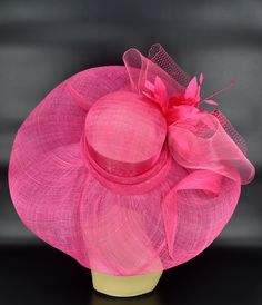 SD518 Hot Pink more Colors Option 8 Jumbo Wide Brim Kentucky Derby Hat Church Hat Wedding Hat Easter Hat Tea Party Sinamay Dress Hat - Etsy Pink Sinamay Fascinator For Formal Occasions, Pink Sinamay Hat For Evening, Elegant Pink Sun Hat For Summer, Pink Mini Hats For Church, Elegant Fitted Pink Cloche Hat, Elegant Pink Summer Sun Hat, Pink Cloche Fascinator For Church, Pink Sinamay Fascinator For Church, Pink Cloche Hat For Kentucky Derby