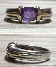 Vintage Designer Zina Sterling Silver & 14K Gold Ashley Amethyst Ring, Size 7  | eBay Gold Color Combination, Antique Jewelry Rings, Purple Rings, Purple Stones, Vintage Glamour, Vintage Designer, Sterling Silver Bands, Amethyst Stone, Amethyst Ring