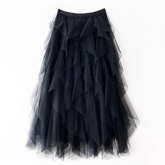 Style: Long Mesh Maxi Tiered Tutu Tulle SkirtsLength: Mid-CalfFit Type: LooseSilhouette: PleatedWaistline: EmpireElasticity: Slight Pattern Type: SolidDetail: LayeredMaterial: Mesh One SizeWaist: 23.62-39.37in / 60-100cmLength: 33.46in / 85cm Black Ruffled Petticoat For Summer, Non-stretch Evening Skirt For Summer, Summer Black Ruffled Petticoat, Black Tulle Maxi Skirt For Summer, Fitted Tulle Maxi Skirt For Summer, Summer Tulle Skirted Bottoms, Flowy Black Tulle Skirt, Spring Black Flowy Petticoat, Black Flowy Petticoat For Spring