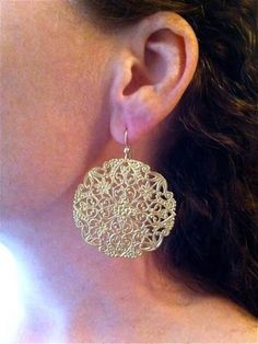 Vintage brass filigree disc earrings are rich, textured and substantial -- the perfect, go-to earring to dress up or down. Filigrees drop 2" from 14K gold filled French ear wires; each earring weighs .26 oz.  ** Want them in silver? Need more than one pair? Send me a message for a custom listing ** To keep your piedra jewelry looking its best, store it in the resealable plastic bag it comes in, avoid getting it wet and don't spray perfume or hair spray on it. Please read my shop policies to lear Elegant Nickel-free Medallion Earrings, Gold Nickel-free Round Chandelier Earrings, Gold Round Chandelier Earrings Nickel Free, Big Gold Earrings, Spray Perfume, Earrings Big, Disc Earrings, Hair Spray, Gold Lace