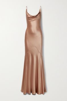 SAINT LAURENT's dress is elegant in its simplicity. Made from hammered silk-satin, it's bias-cut for a beautiful drape and has a cowl neck framed by thin, adjustable straps. The covered button fastenings along the low back are such a chic touch. Ysl Dress, Saint Laurent Dress, Pink Silk Dress, Silk Satin Dress, Champagne Dress, Silk Dress Long, Mini Robes, Satin Maxi, Satin Maxi Dress