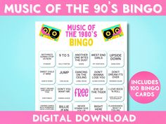 music of the 80s's bingo game