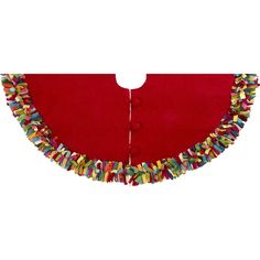 a red piece of cloth with multi - colored fringes on the bottom and sides