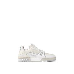 LOUIS VUITTON® - Lv Trainer Sneaker - White Lv Trainers, Lv Trainer Sneaker, Louis Vuitton Trainer, Louis Vuitton Trainers, White Louis Vuitton, Vintage Basketball, Basket Vintage, Shoes Drawing, Buckle Shoes