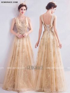 Gold A-line Evening Dress For Prom Season, Gold A-line Evening Dress For Wedding, Elegant Sleeveless Gold Ball Gown, Gold Sleeveless Gown For Banquet, Sleeveless Gold Gown For Banquet, Gold Tulle Evening Gown, Gold A-line Wedding Dress, Gold Sleeveless Ball Gown For Party, Gold Ball Gown Evening Dress For Banquet