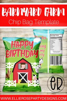 a happy birthday bag with farm animals on it