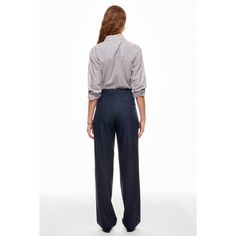 Blue (75% Lyocell, 14% Triacetate, 11% Polyester). Pants. Front Zipper Fly With Button Closure. Inseam: 35". Rise: 10.5". Leg Opening: 17". Imported. Tailored Wide Leg Pants With Button Closure For Workwear, Button Closure Wide Leg Pants For Office, Business Casual Wide Leg Pants With Button Closure, Full Length Dress Pants With Button Closure For Work, Business High-waisted Pants With Button Closure, Office Full Length Bottoms With Welt Pockets, Wide Leg Office Dress Pants, Full Length Bottoms With Welt Pockets For Office, Wide Leg Dress Pants With Button Closure For Office