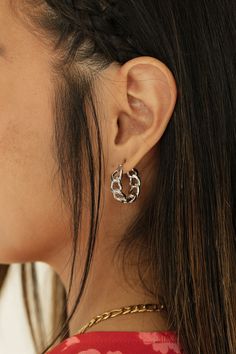 Add a touch of edgy elegance with these Chain Link Hoop Earrings. Made with silver or gold chains, these hoops make a statement that's both versatile and trendy. Dress up any look with these unique and stylish earrings. Chain Link Hoop Earrings, boutique clothing, casual, the perfect earrings! Boutique Clothing