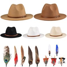 PRICES MAY VARY. 👒 Material: iHUFeather wide brim hats for women are made of Cotton and Polyester, lightweight and breathable, skin-friendly to touch, with neat stitching and great workmanship, durable for a long time use. 👒 One Size Fit Most - Unisex, hat circumference: 22in-22.8in(56cm - 58cm). If you feel it is too tight or too loose, you can adjust the size by using the inner adjustable strap; the inner sweatband can help wicking away sweat in hot and humid summer. 👒 Removable Hat Feather Outfit With Fedora, Women With Hat, Brim Hats For Women, Boho Sunglasses, Hot Weather Outfits, Straw Panama Hat, Hat Fedora, Brim Hats, Felt Fedora