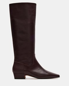 GWYNETH BROWN/RED LEATHER Red Heel Boots, Square Toe Leather Boots, 2024 Shoes, Lorelei Gilmore, 90s Boots, Brown Heeled Boots, Colored Boots, Knee High Boots Flat, 2024 Wishlist