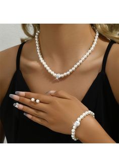 Color:White;Package Contents:1 Pair X Earrings , 1 X Necklace , 1 X Bracelet;Occasion:Work; Diy Choker, Necklace And Bracelet Set, Detailed Necklace, Necklace And Bracelet, Beaded Choker, White Pearl, Bracelet Set, Pearl White, Mother's Day Gifts