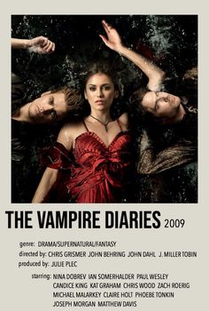 the vampire diaries 2009 movie poster with three women in red dresses and hands reaching out to