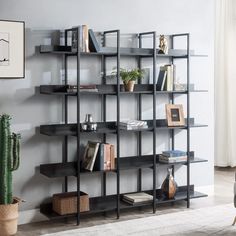 PRICES MAY VARY. Retro Industrial Style- KIVENJAJA 5 shelf bookcase features a minimalist design. Black finish metal frame and wood-grain panels make the shelf a vintage look, which blends in with any themed room and makes an impression. Triple Wide 5-Tire Large Shelves- Size: 70.87 "W x 11.81 "D x 70.87 "H. Space between shelves: 13.98". This industrial bookshelf maximizes vertical storage space for displaying your favorite reads, collections, photos and keeping your home organized. Stable and Open Bookshelf, Display Bookcase, Industrial Bookshelf, Industrial Bookcases, Open Bookshelves, Modern Bookshelf, 5 Shelf Bookcase, Vintage Industrial Style, Cat Trees