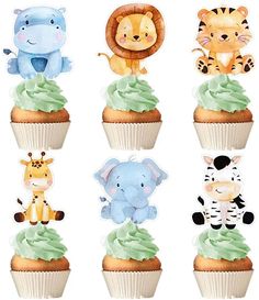 cupcake toppers with jungle animals on them