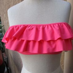 Nwt ~ Size M Pink Ruffle Fabric With Back Tie Boning On The Sides For Support Ruffle Fabric, Bathing Suit Bottoms, Ruffle Swimsuit, Reversible Bikinis, Pink Ruffle, Cheeky Bikinis, Swimsuit Tops, Shopping List, Pink