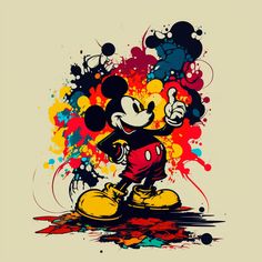 mickey mouse with paint splatters on it's face