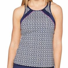 Stay Stylish In This Jag Nwt Navy Geometric Sports Tankini Top. Designed To Offer Full Coverage, It Features A Unique Strap Back Design. Perfectly Fitting Size Medium. Brand: Jag Color: Blue, White Size: Medium Style: Tankini Full Coverage Strap Back Design Geometric Pattern Jag Nwt Navy, White And Pink Geometric Sports Tankini Top Size Medium. The Top Has Adjustable Straps. The Padding Is Removable. Perfect For Kids On The Beach Or Playing Beach Volleyball. Fill Coverage. (89) Fitted Sleeveless Tops With Built-in Padding, Sporty Sleeveless Tankini For Sports, Moisture-wicking Tankini For Sports, Fitted Purple Athleisure Swimwear, Purple Fitted Athleisure Swimwear, White Tops With Built-in Padding, Sporty Tankini With Built-in Padding, Sporty Fitted Sleeveless Tankini, Navy Fitted Swimwear For Workout