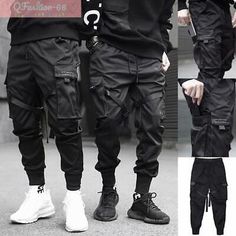 Men's Black Streetwear Techwear Heavy Cargo Trouser Pants H-G B.L.P-LIGHT/RED | eBay Combat Style Cotton Trousers, Black Combat Straight Leg Pants, Black Combat Pants With Straight Leg, Combat Cotton Trousers, Spring Combat Pants With Pockets, Fitted Combat Bottoms With Cargo Pockets, Winter Baggy Cargo Pants For Sports, Winter Sports Baggy Cargo Pants, Spring Combat Cotton Pants