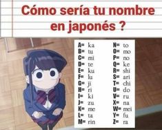 an anime character is standing in front of a sign that says, como sera tu nombre en japones?