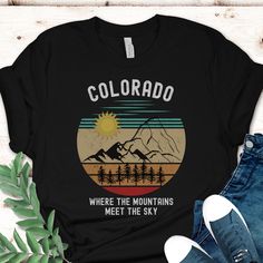 Thank you so much for supporting a small business! Please note that our Christmas deadline is 12/9. Order placed after that may not arrive on time, and we are not responsible for late arrivals due to carrier delays.The perfect cozy retro Colorado shirt for Colorado Vacation is full of style and comfort, we think this family camping t-shirt has all the qualities than a hiking lover could ever want. This classic unisex jersey short sleeve tee fits like a well-loved favorite. Soft cotton and qualit Colorado Shirt, Colorado Vacation, Mountain Shirt, Hiking Shirt, Colorado Mountain, Adventure Shirt, Family Camping, Camping Shirt, Jersey Shorts