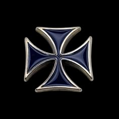 a blue and silver cross on a black background