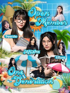 an advertisement for the upcoming movie, open mementoer one generation with two young women holding books and umbrellas