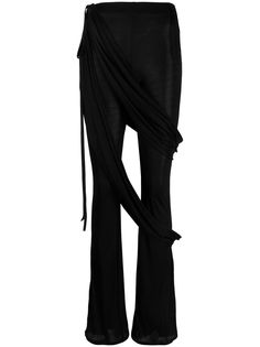 black high waist cut-out detailing side tie fastening wrap design slight flare Evening Trousers, Velvet Flare Pants, Womens Trousers, Black Wide Leg Pants, Jersey Pants, High Waisted Flares, Black High Waist, Bell Bottom Pants, Wool Pants