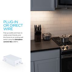 an advertisement for a kitchen appliance with the words plug - in or direct wire