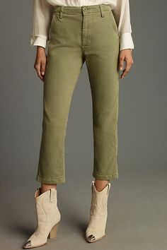 These pants by AMO are a relaxed, cropped straight fit with trouser styling, side slant pockets, and back welt pockets. | Easy Relaxed Crop Straight-Leg Pants by AMO in Green, Women's, Size: 32, Cotton/Elastane/Lyocell at Anthropologie Relaxed Fit Chinos With Cropped Leg And Welt Pockets, Relaxed Fit Cropped Jeans With Patch Pockets For Work, Relaxed Fit Cropped Leg Chinos For Work, Relaxed Fit Cropped Jeans For Work, Straight Fit Bottoms With Pockets And Cropped Leg, Mid-rise Cropped Jeans With Patch Pockets For Work, Cotton Cropped Straight Jeans For Work, Cotton Straight Cropped Jeans For Work, Straight Leg Cropped Jeans With Patch Pockets For Work