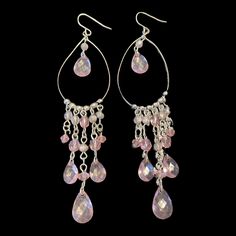 Silver & Pink Stone Dangle Earrings! Only 1 Pair Made!! Handmade With Love! Pink Teardrop Chandelier Earrings, Nickel Free, Pink Dangle Earrings, Spike Hoop Earrings, Swarovski Crystal Rings, Stone Dangle Earrings, Halo Earrings Studs, Onyx Earrings, Holiday Earring, Seed Bead Earrings