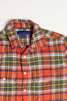 Size: Small Brand: Aeropostale Color: Orange Material: Cotton Made In: Bangladesh Length: 27 Chest Width: 19 Vintage Condition Notes: - Item is generally in good condition. Like all vintage clothing, it shows some signs of wear, but there are no outstanding flaws. Casual Yarn-dyed Cotton Flannel Shirt, Multicolor Collared Cotton Flannel Shirt, Retro Collared Cotton Flannel Shirt, Retro Cotton Collared Flannel Shirt, Retro Cotton Flannel Shirt For Fall, Casual Short Sleeve Flannel Shirt For Fall, Casual Multicolor Flannel Shirt, Fall Cotton Button-up Camp Shirt, Vintage Plaid Cotton Shirt