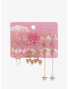 Sweet Society Bow Star Rhinestone Earring Set | Hot Topic Cool Clothes For Girls, Sweet Society, Hello Kitty Rhinestone, Right Arrow Icon, Watch Ring, Cool Girl Outfits, Cool Clothes, Emily The Strange, Rhinestone Watches