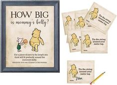 winnie the pooh book and four cards with pencils in front of each card