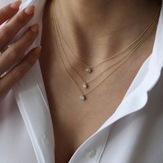 A classic piece, this solitaire diamond necklace is ideal for stacking with other chains or wearing alone to make a chic statement. Metal: 925 sterling silver; optional 18k yellow / white / rose gold vermeil Gemstone: natural diamond 3.7 mm / 0.15" (0.20ctw); 4.0 mm / 0.16" (0.25ctw), 4.2 mm / 0.17" (0.30ctw) (color - H, clarity - VS1) Chain style: silver cable chain Diamond Necklace Silver, Solitaire Diamond Necklace, Floating Diamond Necklace, Diamond Solitaire Necklace, Solitaire Pendant, Gem Stone, Diamond Color, Silver Chain Necklace, Necklace Sizes