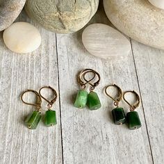 "Jade Earrings, Genuine Jade Earrings,Natural Jade Earrings,Raw Stone Earrings,Jade Dangle Earrings,Green Jade Earrings, Green Stone Earrings ★Metal- Brass Ear Wires ★Stone- Genuine Natural Jade- not treated in any way ★ 1.2 inches long ★We want you to love your new jewelry and gladly accept returns. ★Arrives ready for gifting (example in last photo) and usually ships same day or next day. Check shop announcement for occasional delays. If you have a preference between light, medium, and dark gre Jade Dangle Earrings For Pierced Ears, Nickel-free Teardrop Jade Earrings, Jade Drop Earrings With Ear Wire, Green Hoop Earrings With Natural Stones For Gift, Natural Stone Jade Dangle Earrings, Handmade Jade Drop Earrings, Bohemian Jade Earrings With Ear Wire, Teardrop Jade Earrings, Teardrop Jade Earrings With Natural Stones