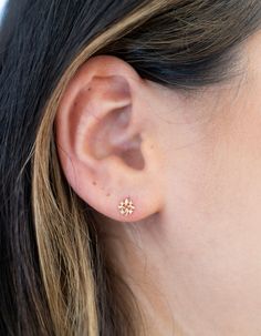 Our new gorgeous, timeless 14k gold earrings features delicate gold and crystal detail.  Sold individually or in a pair, it is your choice.   ✦ DETAILS ✦ ✧ Handcrafted  ✧ 4.7mm ✧ 14K Solid Gold ✧ These earrings will arrive ready to gift in a Kherish Jewelry Pouch. ✧ If you buy 1 Earring Not A Pair or 1 Earring W/Box, you will only receive 1 (one) single earring.  In order to get a pair, you have to choose 2 Earrings 1 Pair or 2 Earrings W/ Box. *Please refer to photos for reference.  ✦ This Artist Has Autism✦  Every item you order from Kherish is  handcrafted and packed by an artist with autism in RVA. Thanks to your support we are living our dreams.   Copyright © 2021 by Kherish®. 14k Gold Dainty Cluster Earrings For Anniversary, Dainty Gold Cluster Earrings Hypoallergenic, Dainty Gold Hypoallergenic Cluster Earrings, Dainty Hypoallergenic Gold Cluster Earrings, Rose Gold 14k Cluster Earrings As Gift, Rose Gold 14k Cluster Earrings For Gift, Gold Dainty Hypoallergenic Diamond Earrings, Dainty Gold Diamond Hypoallergenic Earrings, Gold Hypoallergenic Dainty Diamond Earrings