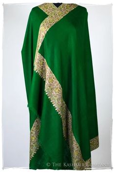 (1) Mughal Émeraude - Grand Pashmina Shawl — Seasons by The Kashmir Company Hand Dyed Shawl, Deep Emerald Green, Paisley Shawl, Embroidered Leaves, Cashmere Pashmina, Valentines Sale, Cashmere Shawl, Pashmina Shawl, Silk Embroidery