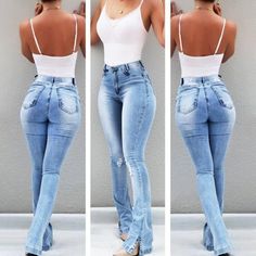 Denim Slit Jeans OCS Trade Co. Jeans Comfortable, Work Vacation, Trendy Trouser, Design Pants, Denim Decor, Pants Fit, Fashion Jeans, Mode Casual, Blue Trousers