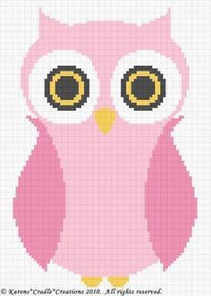 a pink owl with big yellow eyes